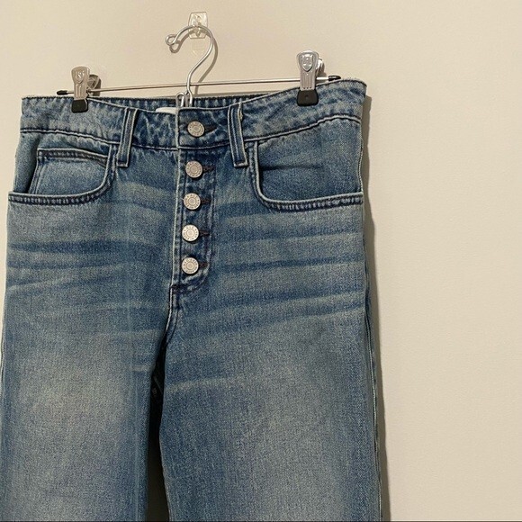 A.L.C. Jeans Denim Montag Exposed Button Fly Medium Blue Wash Wide Leg Cropped 6 - Picture 3 of 11